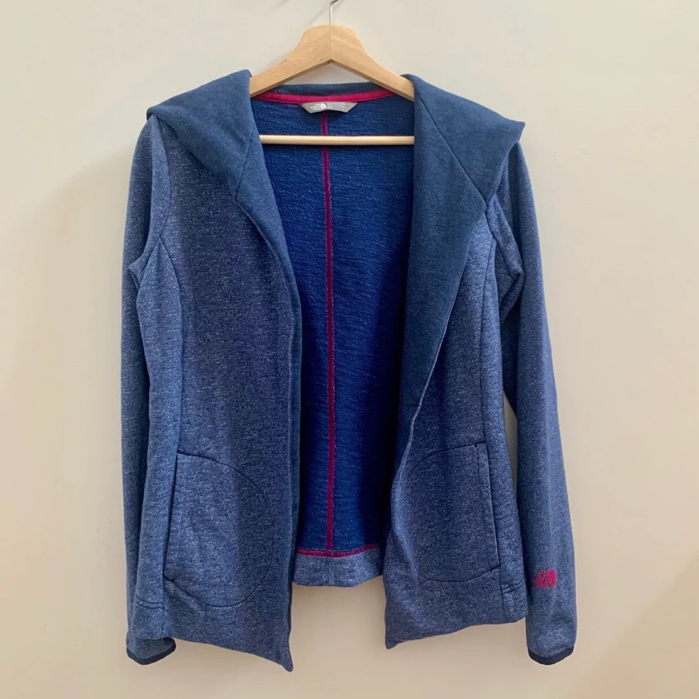 BLUE THE NORTH FACE HOODED ASYMMETRICAL CARDIGAN